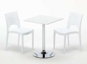 Table Carrèe Blanc + 2 Chaises Colorées Grand Soleil Set Interieur Bar Café COCKTAIL | Paris Blanc - Blanc - Carré Table Carrèe Blanc + 2 Chaises Colorées Grand Soleil Set Interieur Bar Café COCKTAIL | Paris Blanc - Blanc - Carré