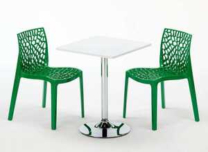 Table Carrèe Blanc + 2 Chaises Colorées Grand Soleil Set Interieur Bar Café COCKTAIL | Blanc - Carré - Gruvyer Vert Table Carrèe Blanc + 2 Chaises Colorées Grand Soleil Set Interieur Bar Café COCKTAIL | Blanc - Carré - Gruvyer Vert