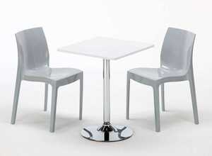 Table Carrèe Blanc + 2 Chaises Colorées Grand Soleil Set Interieur Bar Café COCKTAIL | Ice gris - Blanc - Carré Table Carrèe Blanc + 2 Chaises Colorées Grand Soleil Set Interieur Bar Café COCKTAIL | Ice gris - Blanc - Carré