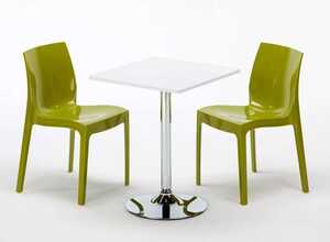 Table Carrèe Blanc + 2 Chaises Colorées Grand Soleil Set Interieur Bar Café COCKTAIL | Ice Anis vert - Blanc - Carré Table Carrèe Blanc + 2 Chaises Colorées Grand Soleil Set Interieur Bar Café COCKTAIL | Ice Anis vert - Blanc - Carré