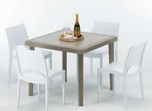 Table carrée beige + 4 chaises colorées Poly rotin synthétique ELEGANCE | Paris Blanc - GRAND SOLEIL Table carrée beige + 4 chaises colorées Poly rotin synthétique ELEGANCE | Paris Blanc - GRAND SOLEIL