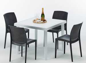 Table carrée et 4 chaises Poly rotin resine colorées 90x90 blanc | Boheme Anthracite noir - GRAND SOLEIL Table carrée et 4 chaises Poly rotin resine colorées 90x90 blanc | Boheme Anthracite noir - GRAND SOLEIL