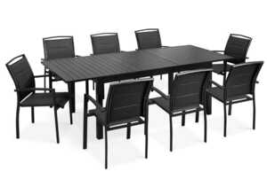 Table de jardin extensible et 8 fauteuils Gris - OVIALA