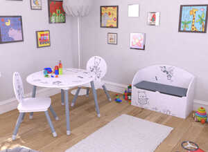 Set table + 2 chaises Bear - 60 x 50 x 60 cm - Coloris blanc et gris Set table + 2 chaises Bear - 60 x 50 x 60 cm - Coloris blanc et gris