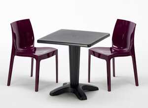 Table et 2 chaises colorées polypropylene extérieurs Grand soleil PATIO | Ice Aubergine violette - Noir Table et 2 chaises colorées polypropylene extérieurs Grand soleil PATIO | Ice Aubergine violette - Noir