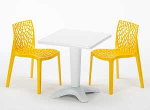 Table et 2 chaises colorées polypropylene extérieurs Grand soleil PATIO | Gruvyer jaune - Blanc Table et 2 chaises colorées polypropylene extérieurs Grand soleil PATIO | Gruvyer jaune - Blanc