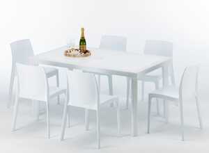 Table rectangulaire et 6 chaises colorées Poly rotin resiné 150x90 blanc | Rome Blanc - GRAND SOLEIL Table rectangulaire et 6 chaises colorées Poly rotin resiné 150x90 blanc | Rome Blanc - GRAND SOLEIL