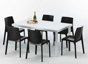 Table rectangulaire et 6 chaises colorées Poly rotin resiné 150x90 blanc | Rome Anthracite noir - GRAND SOLEIL Table rectangulaire et 6 chaises colorées Poly rotin resiné 150x90 blanc | Rome Anthracite noir - GRAND SOLEIL