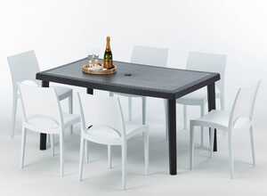 Table rectangulaire et 6 chaises Poly rotin colorées 150x90 noir | Paris Blanc - GRAND SOLEIL Table rectangulaire et 6 chaises Poly rotin colorées 150x90 noir | Paris Blanc - GRAND SOLEIL
