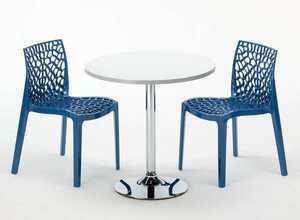Table Ronde et 2 Chaises Colorées Set Interieur Bar Café Restaurant LONG ISLAND | Gruvyer bleu - Blanc - Rond - GRAND SOLEIL Table Ronde et 2 Chaises Colorées Set Interieur Bar Café Restaurant LONG ISLAND | Gruvyer bleu - Blanc - Rond - GRAND SOLEIL