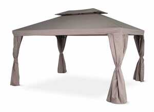 Tente de jardin, pergola aluminium 3x4m Divodorum taupe, avec rideaux coulissant, tonnelle abri de terrasse - ALICE'S GARDEN