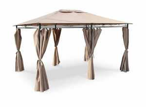 Tonnelle 3 x 4 m - Nicae - Toile taupe - Pergola avec rideaux, tente de jardin, barnum, chapiteau, réception - ALICE'S GARDEN