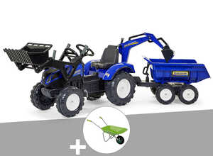 Tractopelle enfant new holland t8 + excavatrice + dumper maxi + Brouette