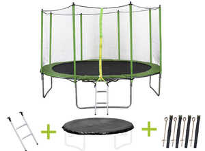 Trampoline Yoopi - Ø 3.65 m - avec filet + échelle + couverture + kit d'ancrage