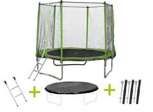 Trampoline Yoopi - Ø 2.44 m - avec filet + échelle + couverture + kit d'ancrage