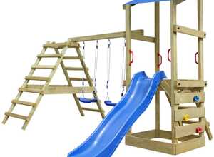 vidaXL Aire de jeu, échelles, toboggan, balançoires Bois 356x255x235cm vidaXL Aire de jeu, échelles, toboggan, balançoires Bois 356x255x235cm