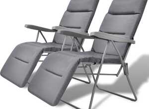 vidaXL Chaise de jardin pliable avec coussin 2 pcs Gris