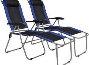 vidaXL Chaise inclinable de camping 2 pcs bleu et noir