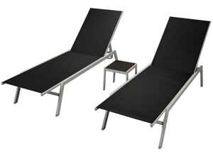 vidaXL Jeu de chaise longue 3 pcs Textilène Noir