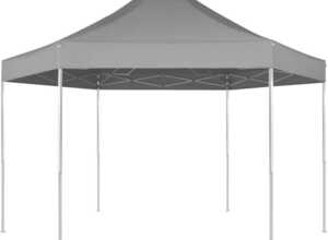 vidaXL Chapiteau pliable pop-up hexagonal gris 3,6x3,1 m