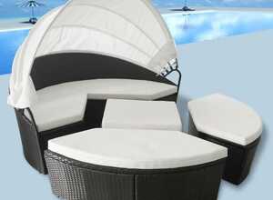 vidaXL Jeu de chaise longue 11 pcs avec auvent Noir Résine tressée