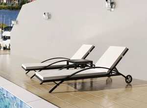 vidaXL Jeu de chaise longue 3 pcs avec table Noir Résine tressée